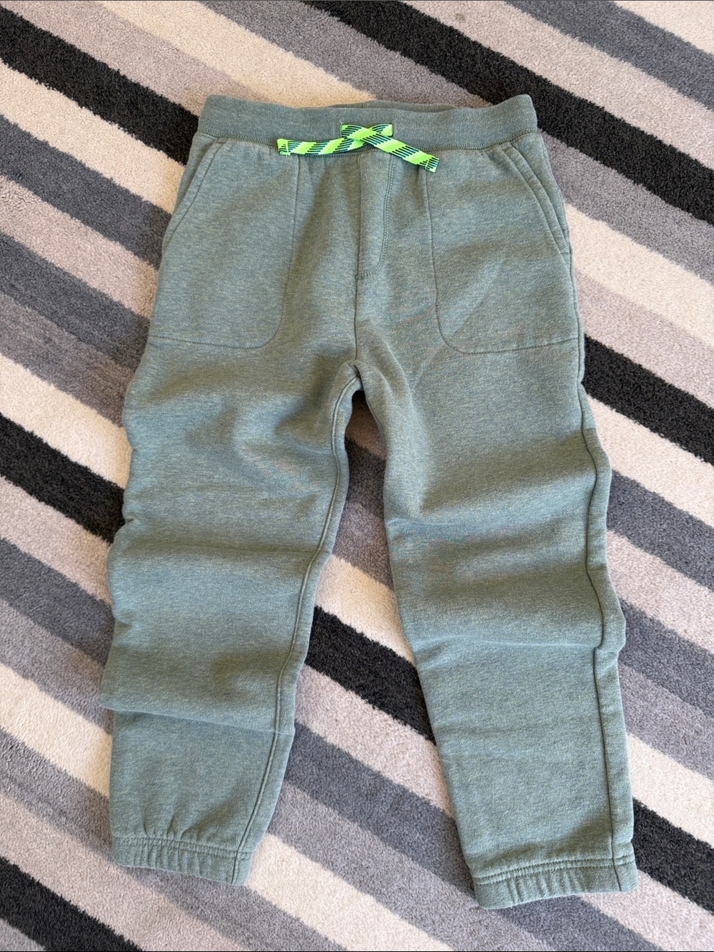 Crewcuts Sage Green Jogger Sweatpants with Neon Drawstring